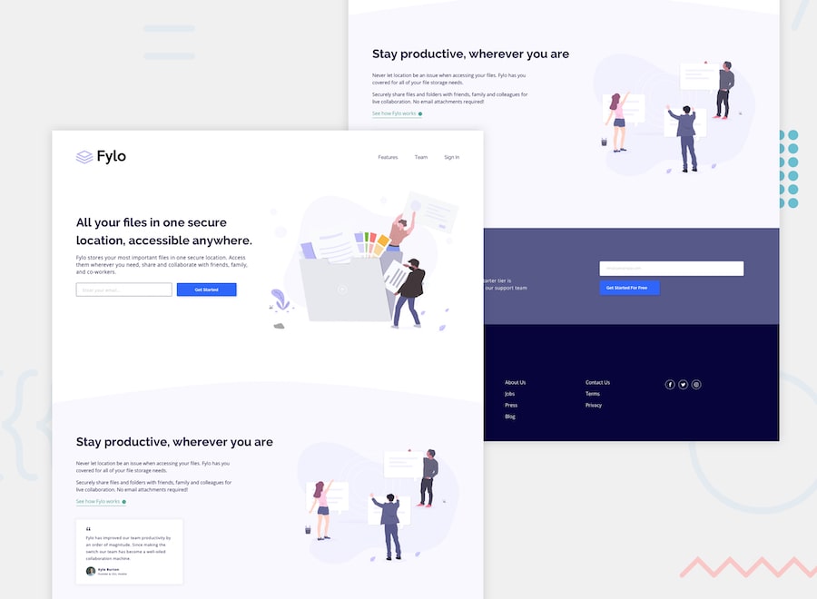 Fylo Landing Page with Two Column Layout